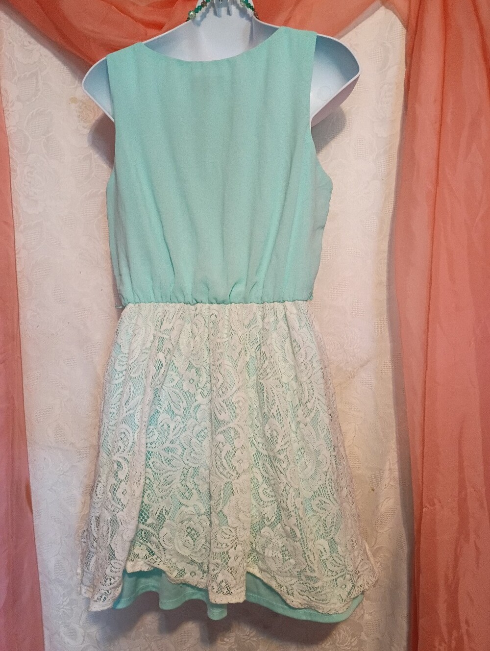 IZ BYER LADIES MINT GREEN Dress W/LACE ACCENT Sz M - Picture 5 of 7